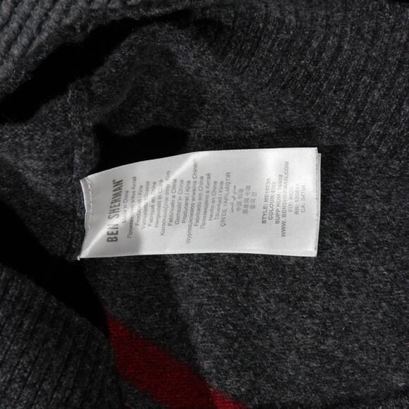 Ben Sherman Lambswool Sweater Men XL Gray Red Stripe Vintage Stylish Warm Granpa - Picture 4 of 8